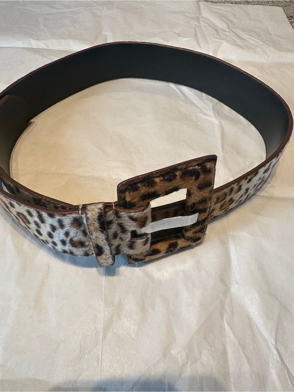 Leopard Print Wide Waist Belt with Square Buckle - Brown